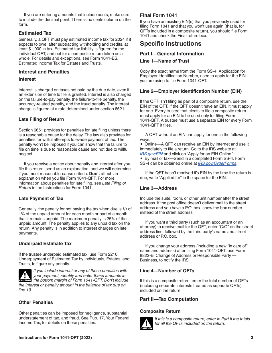 Instructions for IRS Form 1041-QFT U.S. Income Tax Return for Qualified Funeral Trusts, Page 3