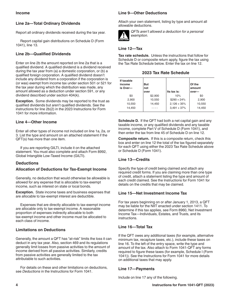 Download Instructions for IRS Form 1041-QFT U.S. Income Tax Return for ...