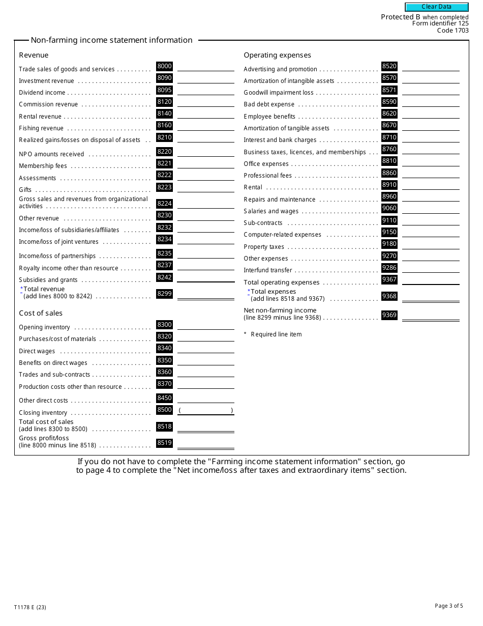 Form T1178 General Index of Financial Information - Short - Canada, Page 3