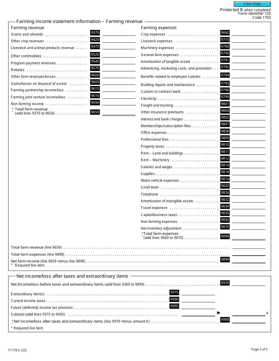 Form T1178 General Index of Financial Information - Short - Canada, Page 4