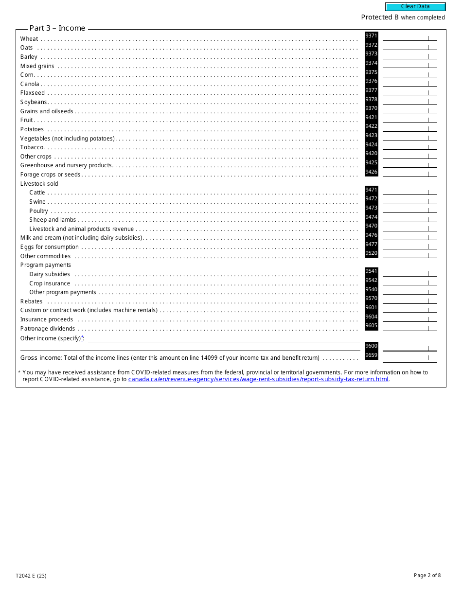 Form T2042 Statement of Farming Activities - Canada, Page 2