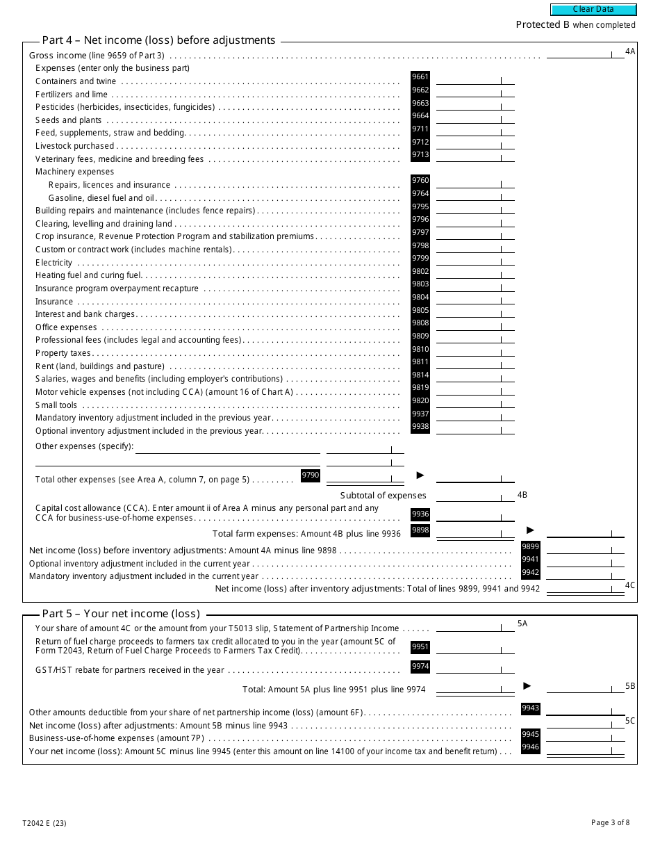 Form T2042 Statement of Farming Activities - Canada, Page 3