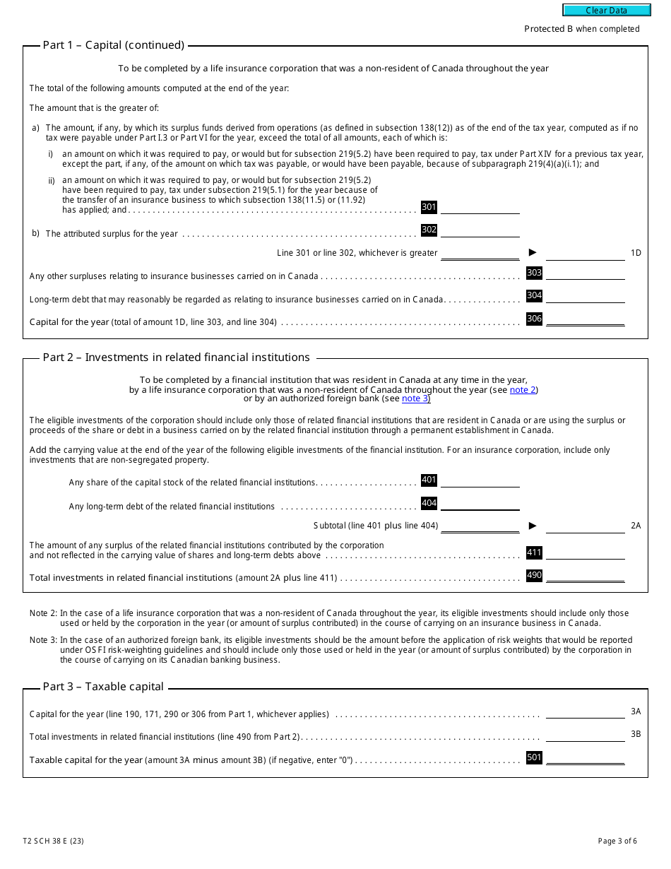 Form T2 Schedule 38 Part VI Tax on Capital of Financial Institutions (2023 and Later Tax Years) - Canada, Page 3