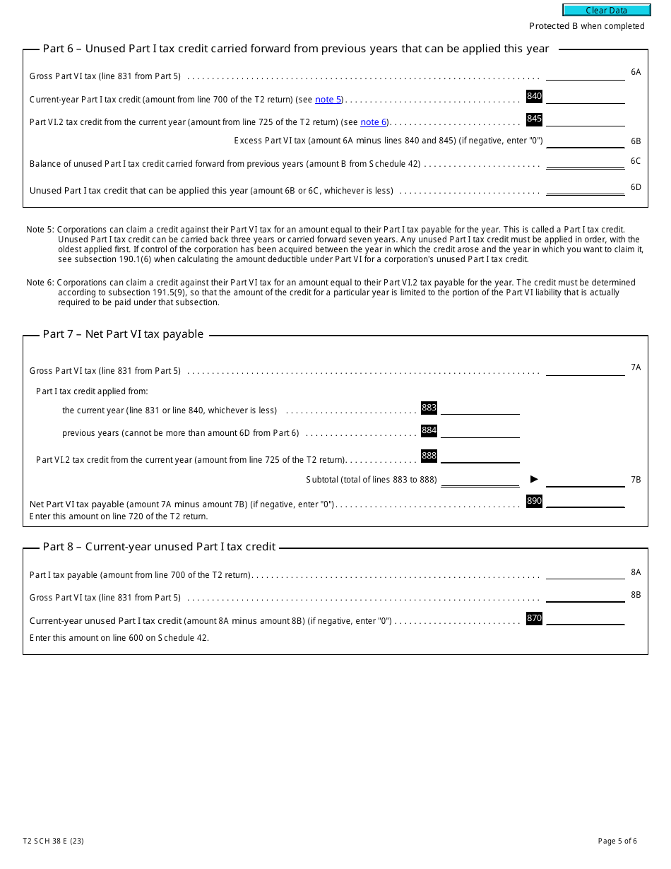 Form T2 Schedule 38 Part VI Tax on Capital of Financial Institutions (2023 and Later Tax Years) - Canada, Page 5