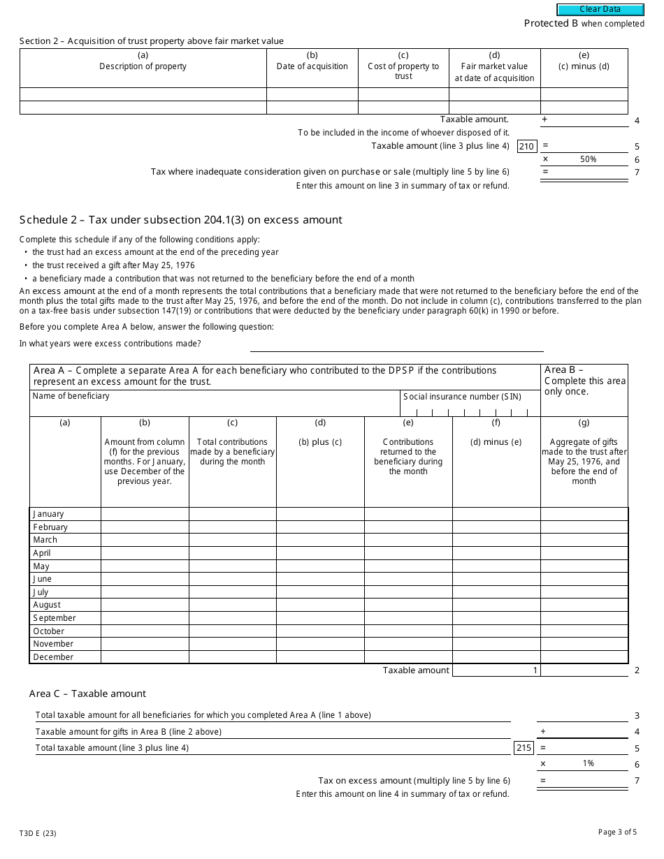 Form T3D Income Tax Return for Deferred Profit Sharing Plan (Dpsp) or Revoked Dpsp - Canada, Page 3