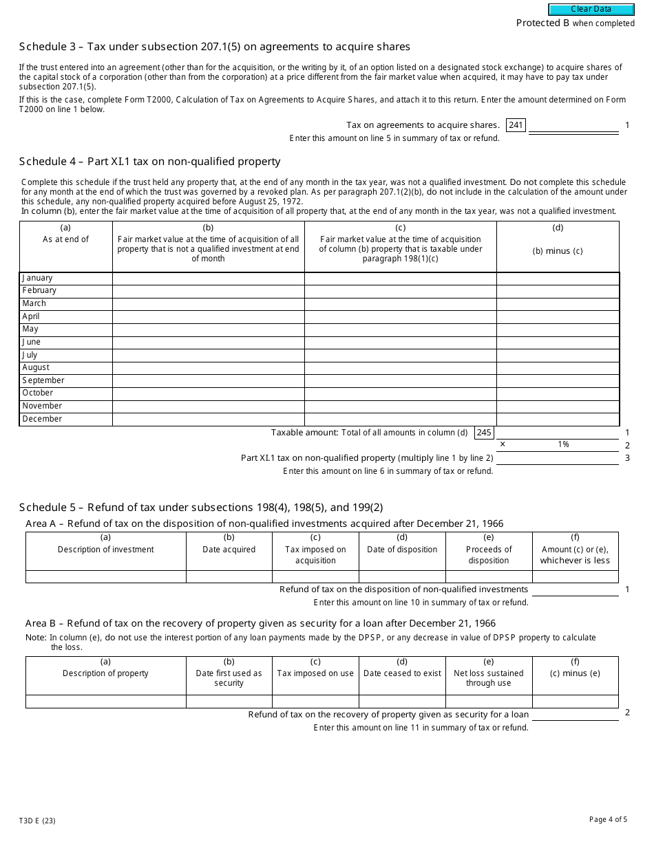 Form T3D Income Tax Return for Deferred Profit Sharing Plan (Dpsp) or Revoked Dpsp - Canada, Page 4