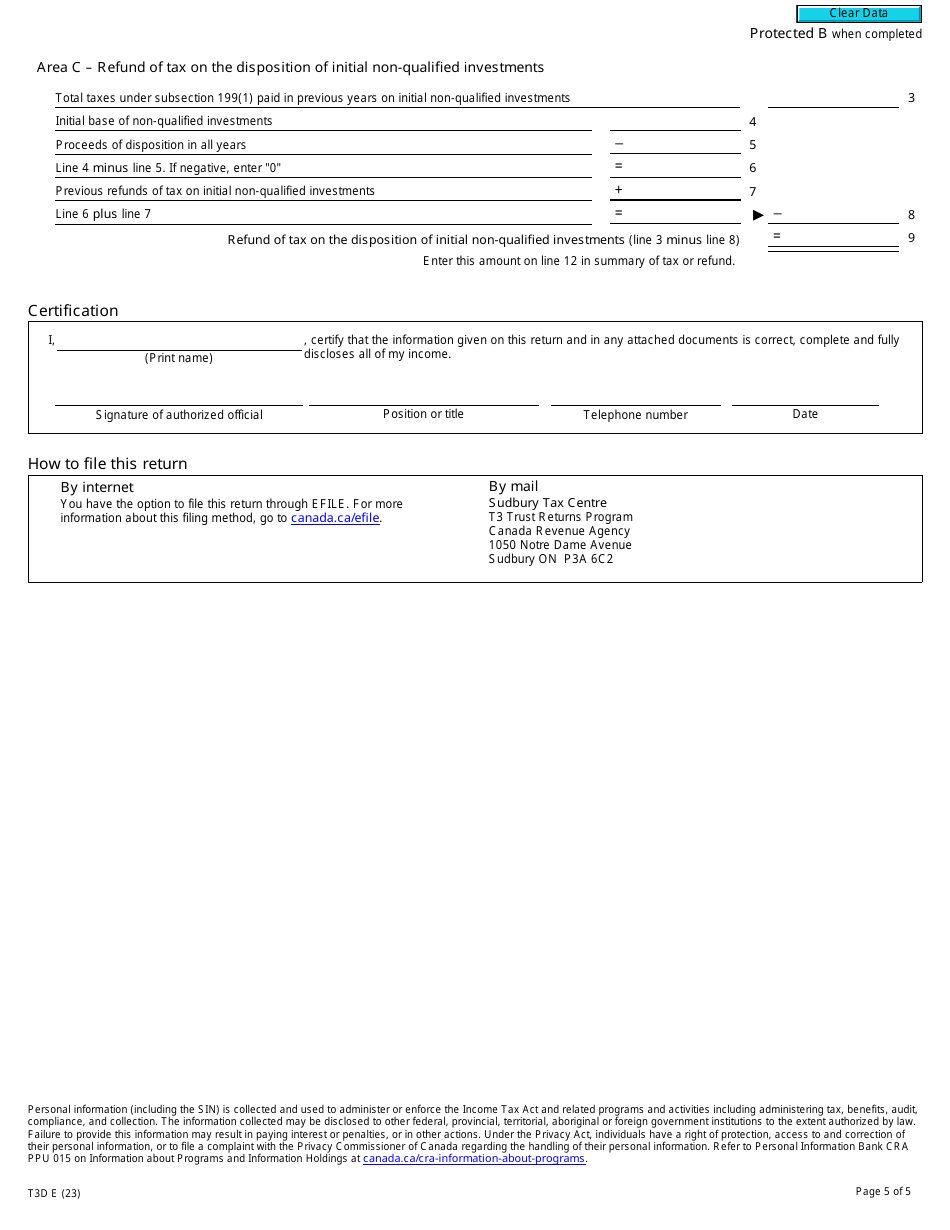 Form T3D Income Tax Return for Deferred Profit Sharing Plan (Dpsp) or Revoked Dpsp - Canada, Page 5