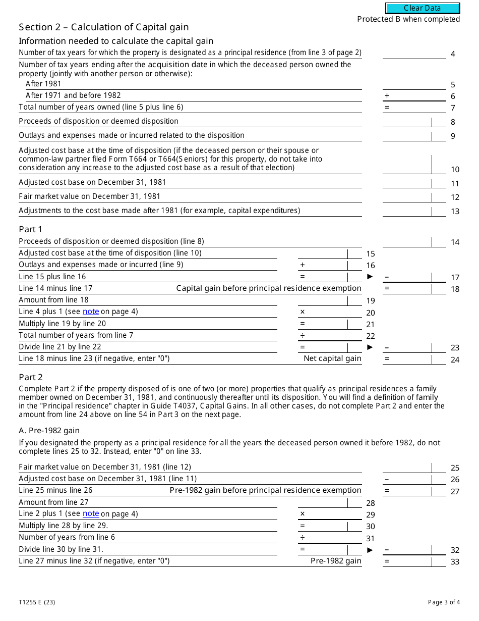 Form T1255 Designation of a Property as a Principal Residence by the Legal Representative of a Deceased Individual - Canada, Page 3