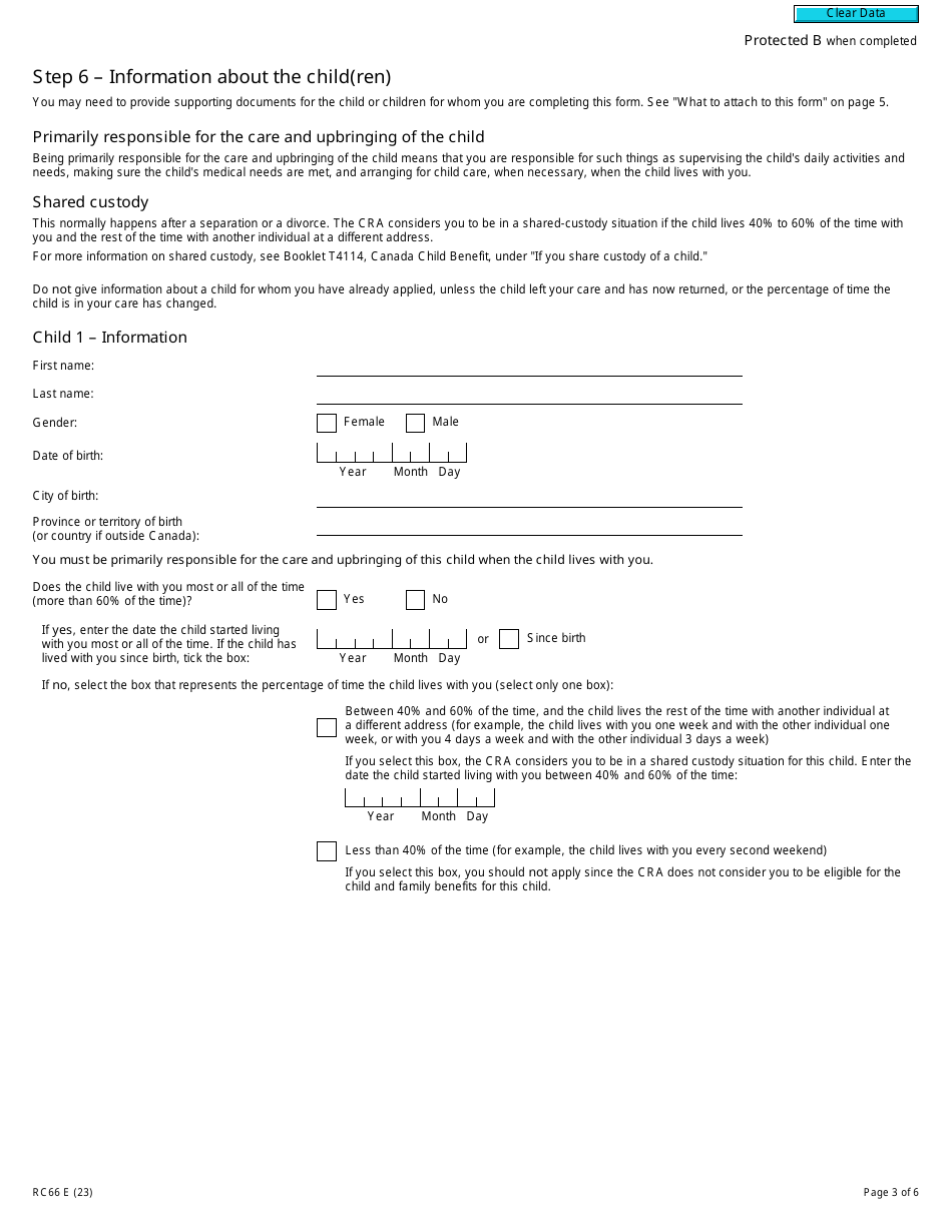 Form RC66 Canada Child Benefits Application Includes Federal, Provincial, and Territorial Programs - Canada, Page 3