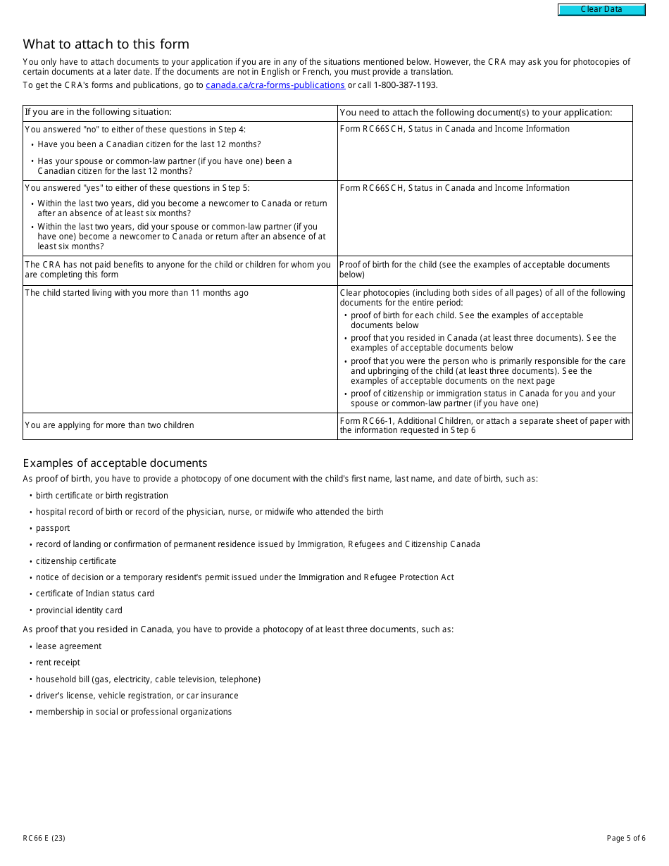 Form RC66 Canada Child Benefits Application Includes Federal, Provincial, and Territorial Programs - Canada, Page 5