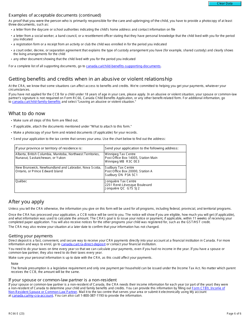 Form RC66 Download Fillable PDF or Fill Online Canada Child Benefits ...