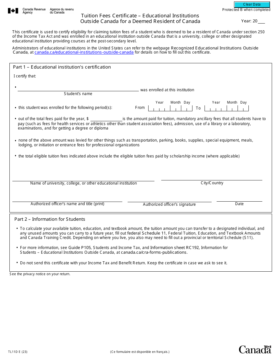 Form TL11D Download Fillable PDF or Fill Online Tuition Fees ...