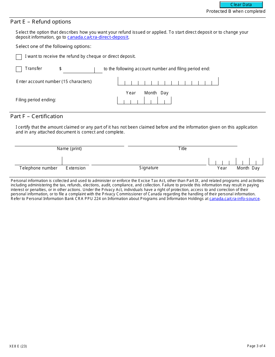 Form XE8 Excise Tax Act - Application for Refund of Federal Excise Tax on Gasoline - Canada, Page 3