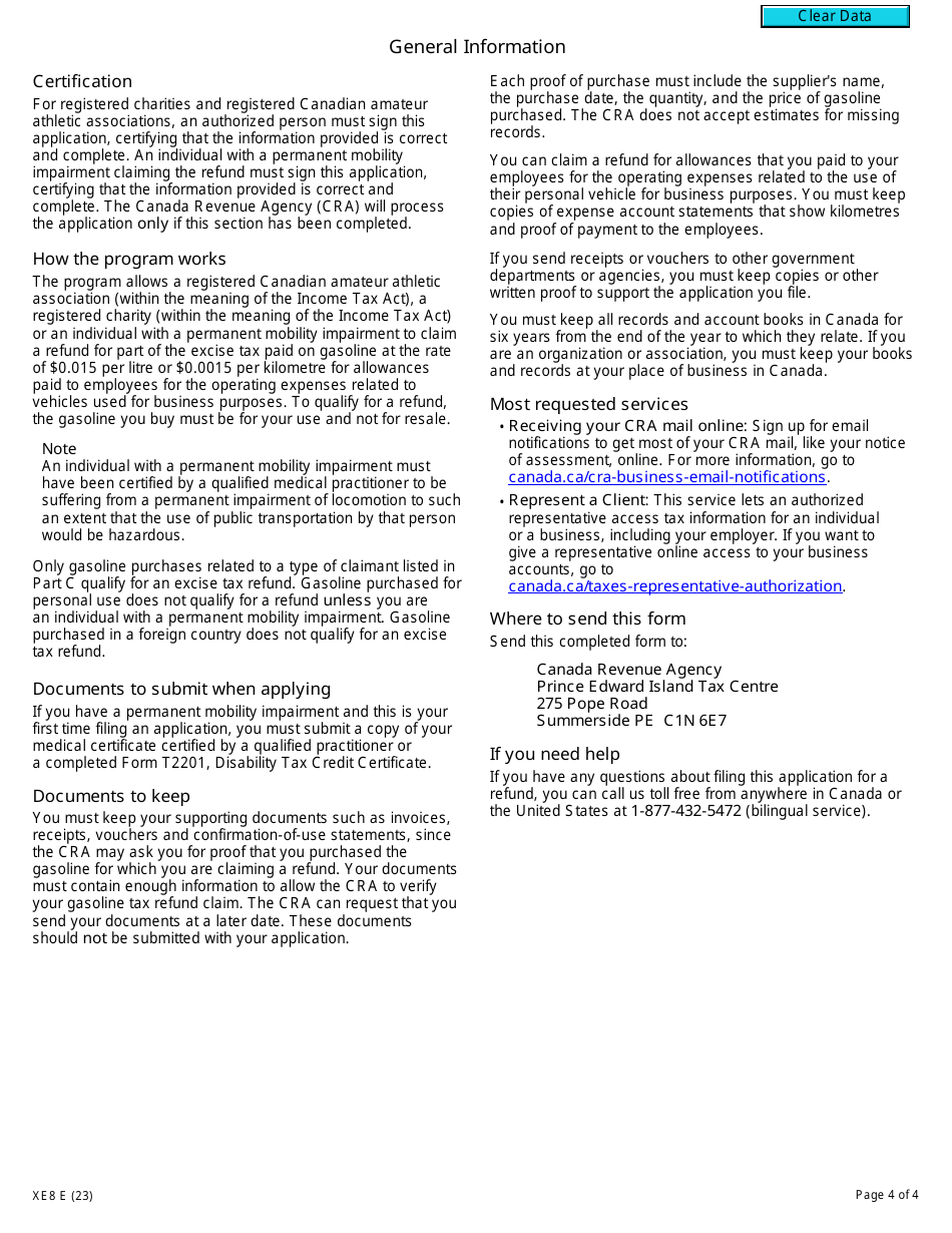 Form XE8 Excise Tax Act - Application for Refund of Federal Excise Tax on Gasoline - Canada, Page 4