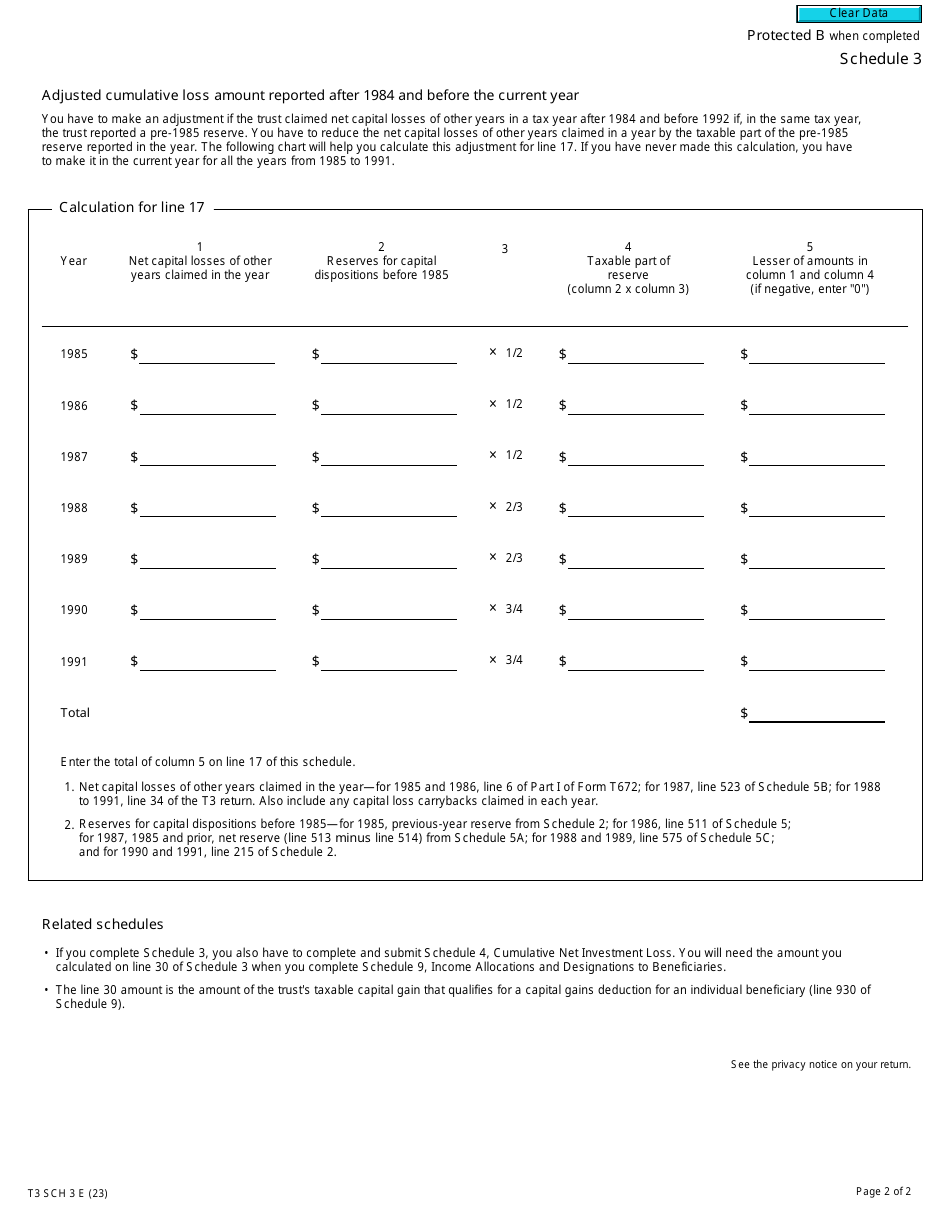 Form T3 Schedule 3 Eligible Taxable Capital Gains - Canada, Page 2