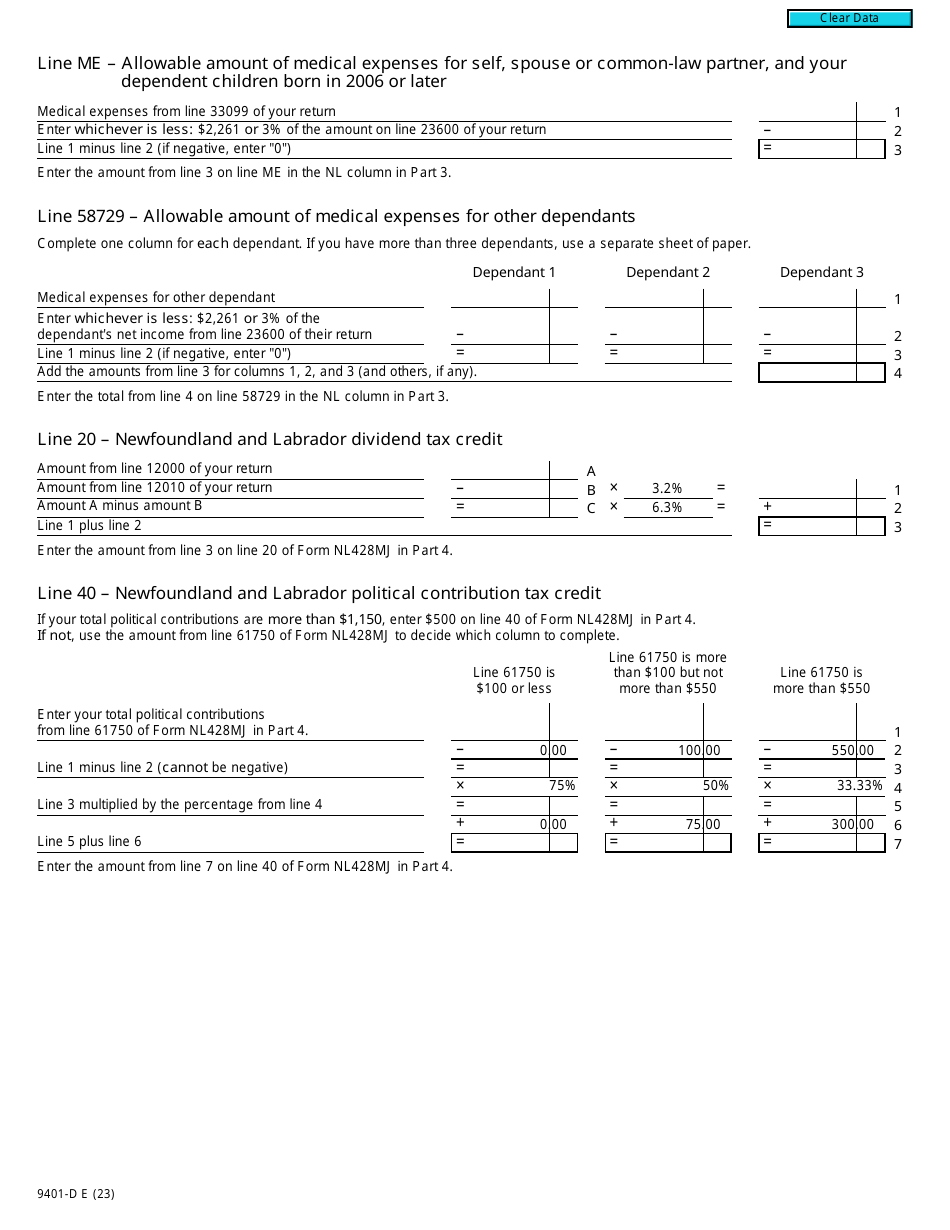 Form T2203 (9401-D) Worksheet NL428MJ Newfoundland and Labrador - Canada, Page 3