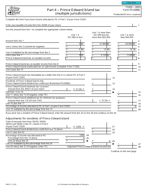 Form T2203 (9402-C; PE428MJ) Part 4 Prince Edward Island Tax (Multiple Jurisdictions) - Canada, 2023