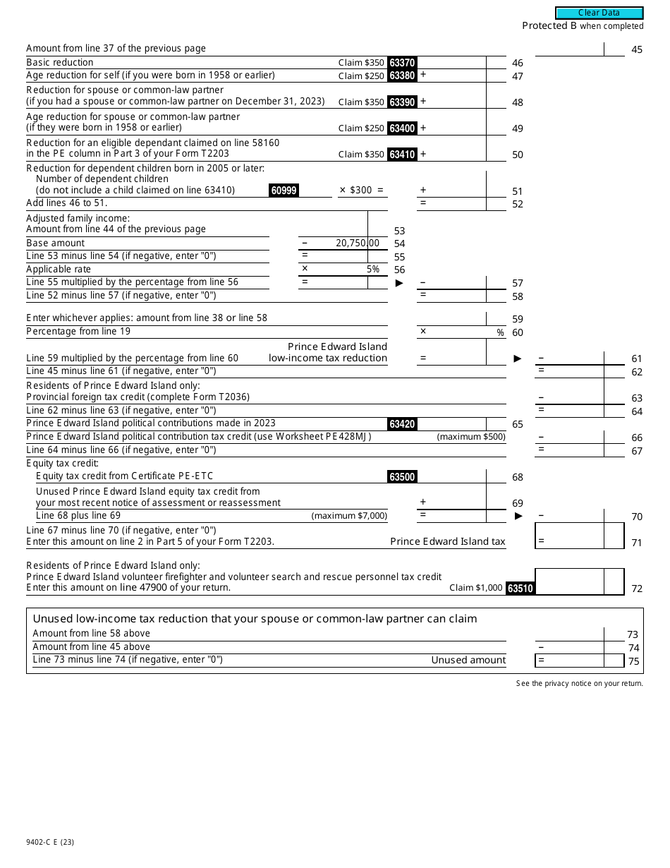 Form T2203 (9402-C; PE428MJ) Part 4 Prince Edward Island Tax (Multiple Jurisdictions) - Canada, Page 3