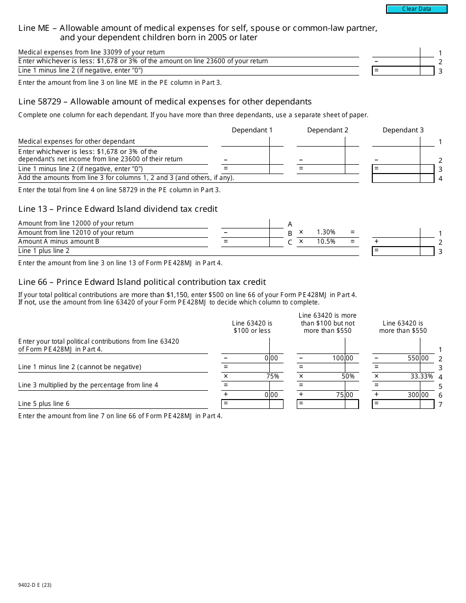 Form T2203 (9402-D) Worksheet PE428MJ Prince Edward Island - Canada, Page 3