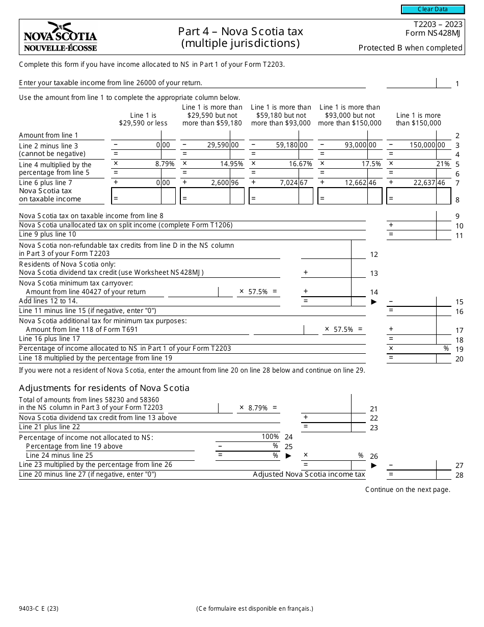 Form T2203 (9403-C; NS428MJ) Part 4 Nova Scotia Tax (Multiple Jurisdictions) - Canada, Page 1