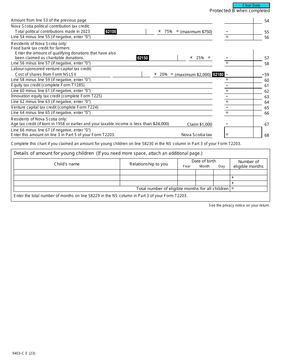 Form T2203 (9403-C; NS428MJ) Part 4 Nova Scotia Tax (Multiple Jurisdictions) - Canada, Page 3