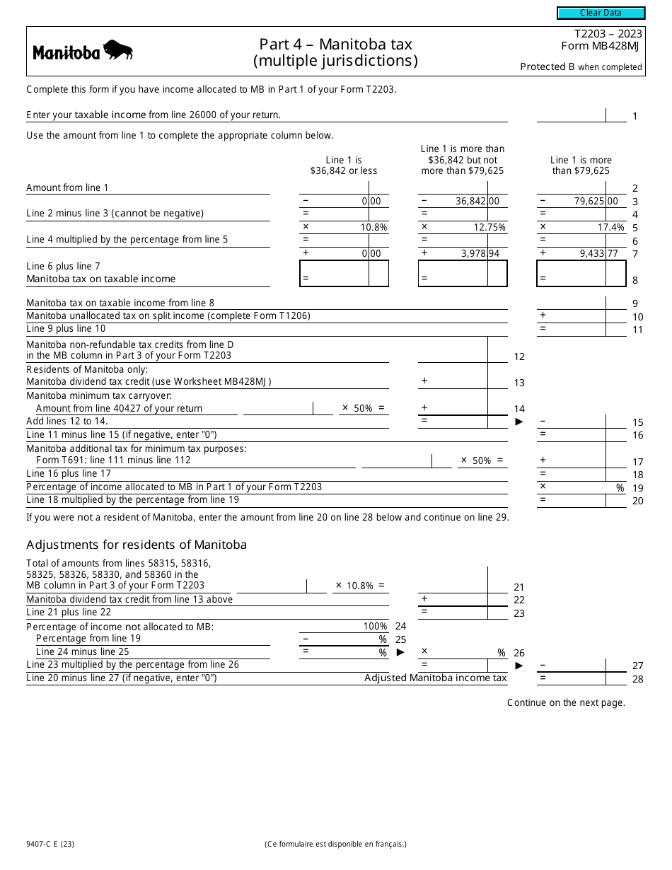 Form T2203 (9407-C; MB428MJ) Part 4 Manitoba Tax (Multiple Jurisdictions) - Canada, Page 1
