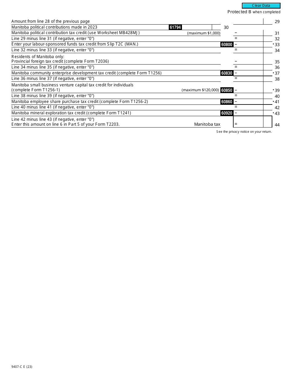 Form T2203 (9407-C; MB428MJ) Part 4 Manitoba Tax (Multiple Jurisdictions) - Canada, Page 2