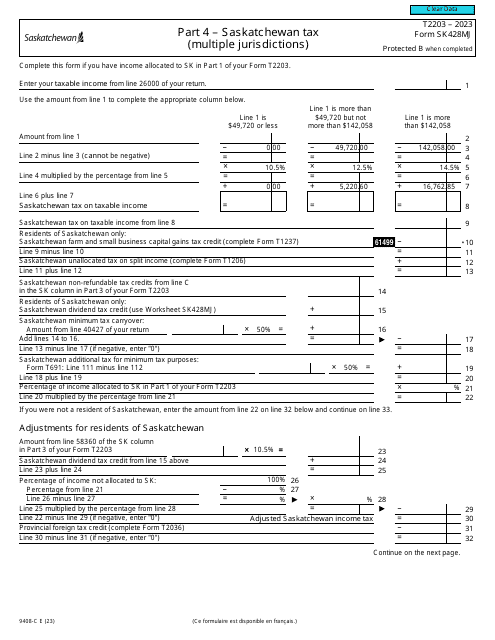 Form T2203 (9408-C; SK428MJ) Part 4 2023 Printable Pdf