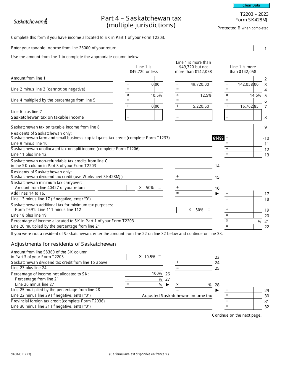 Form T2203 (9408-C; SK428MJ) Part 4 - 2023 - Fill Out, Sign Online and ...