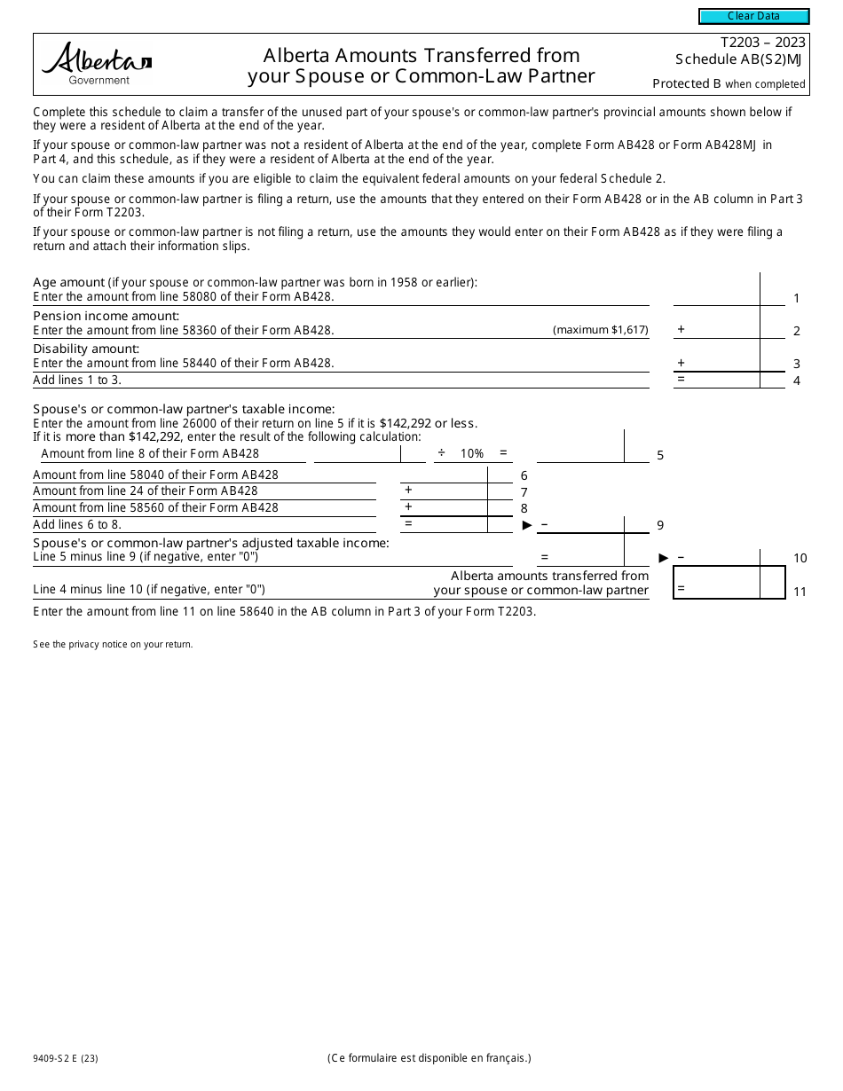 Form T2203 (9409S2) Schedule AB(S2)MJ Download Fillable PDF or Fill