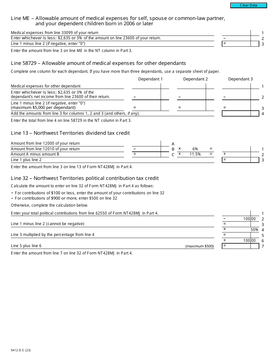 Form T2203 (9412-D) Worksheet NT428MJ Northwest Territories - Canada, Page 3