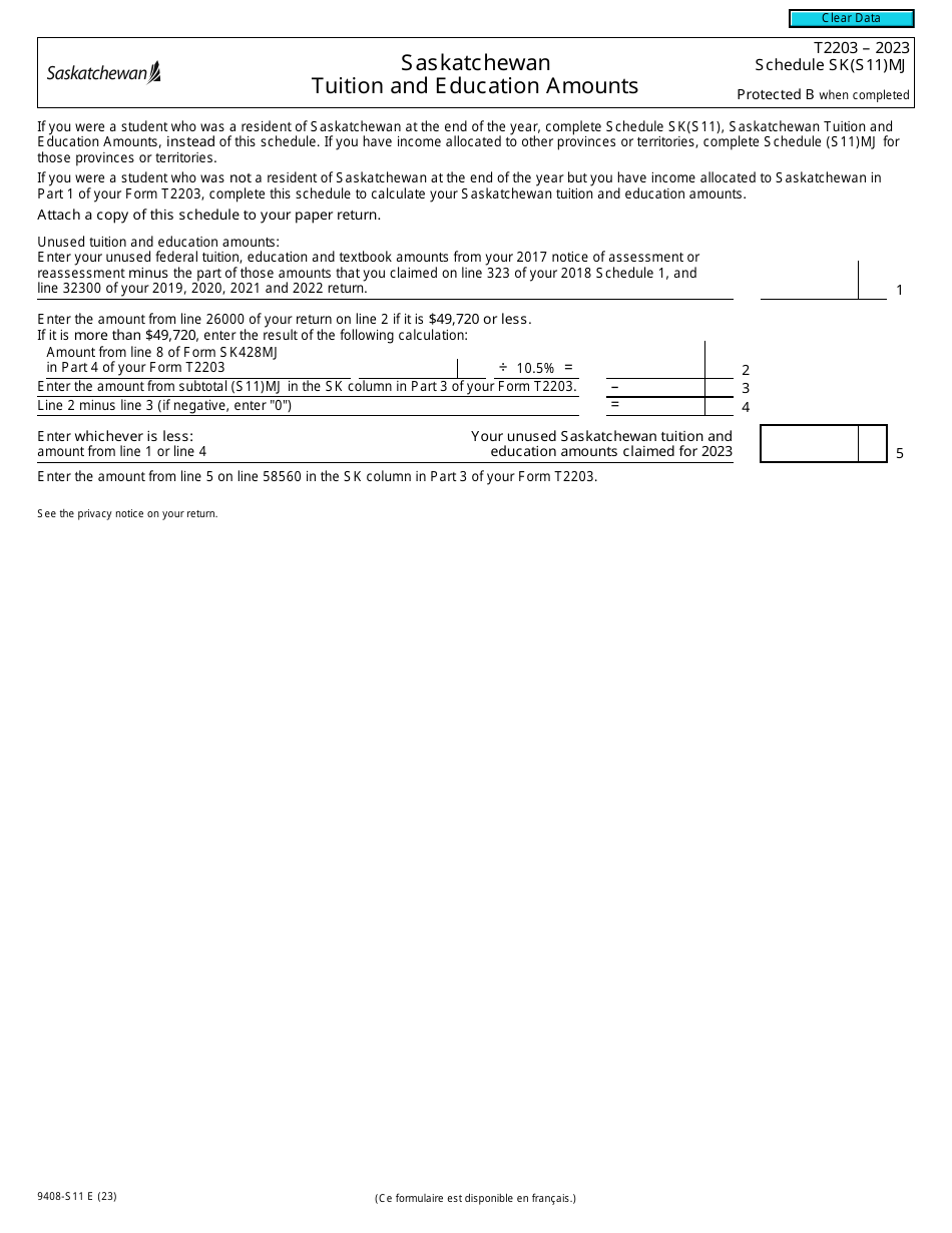 Form T2203 (9408-S11) Schedule SK(S11)MJ - 2023 - Fill Out, Sign Online ...