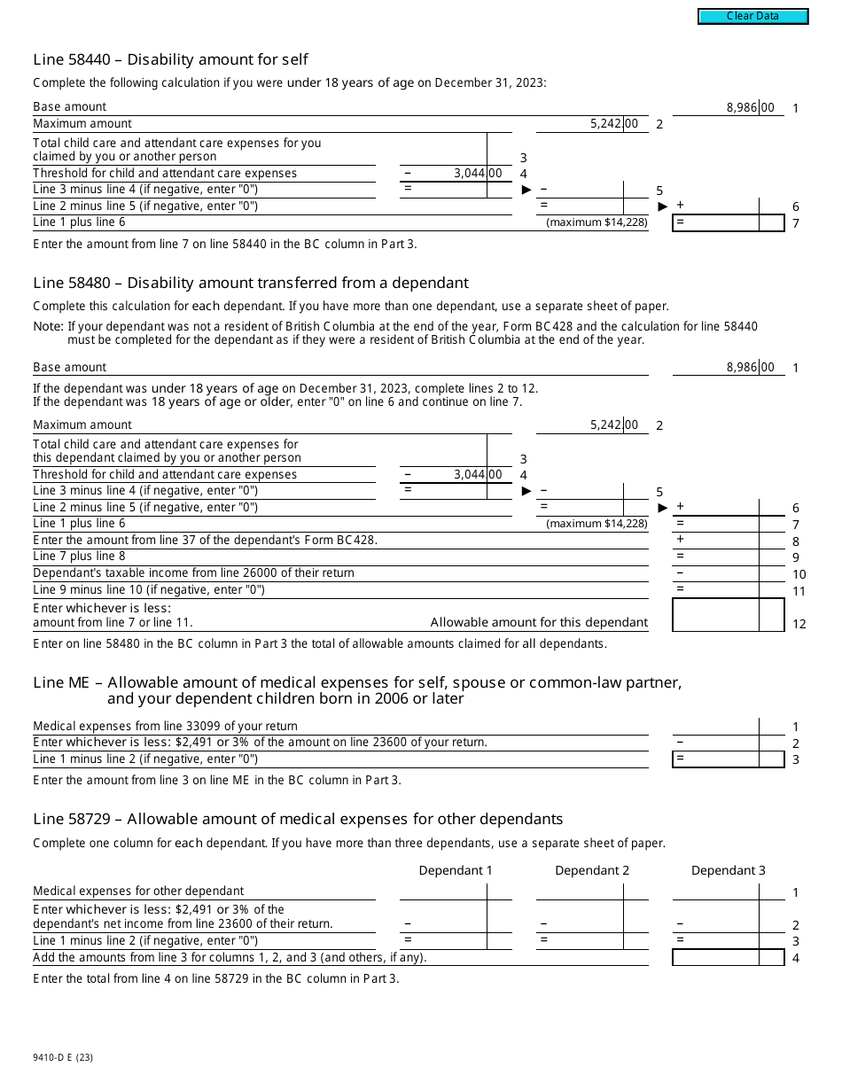 Form T2203 (9410-D) Worksheet BC428MJ British Columbia - Canada, Page 2