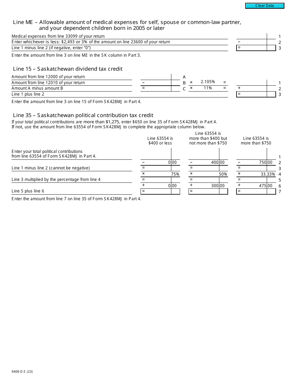 Form T2203 (9408-D) Worksheet SK428MJ Saskatchewan - Canada, Page 3