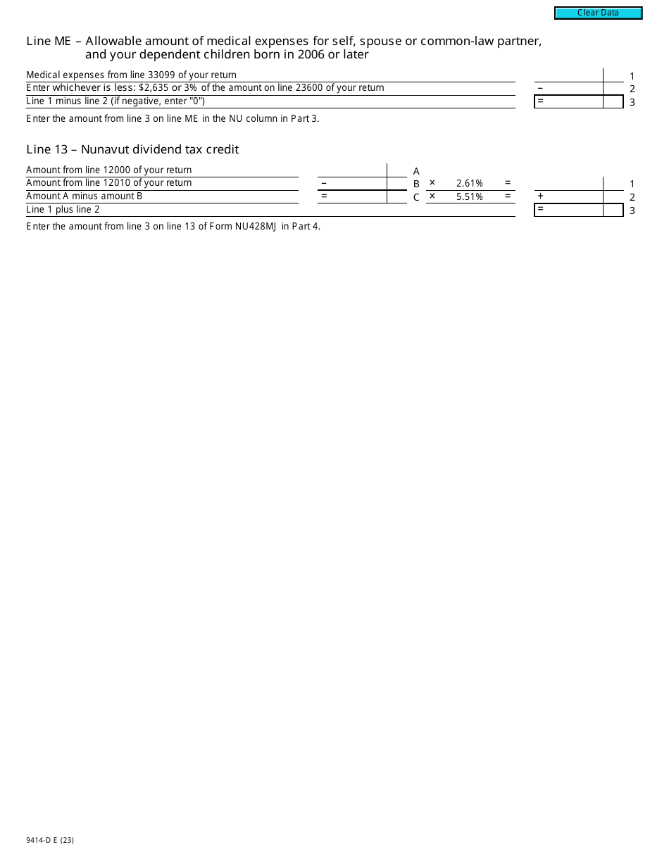 Form T2203 (9414-D) Worksheet NU428MJ Nunavut - Canada, Page 3