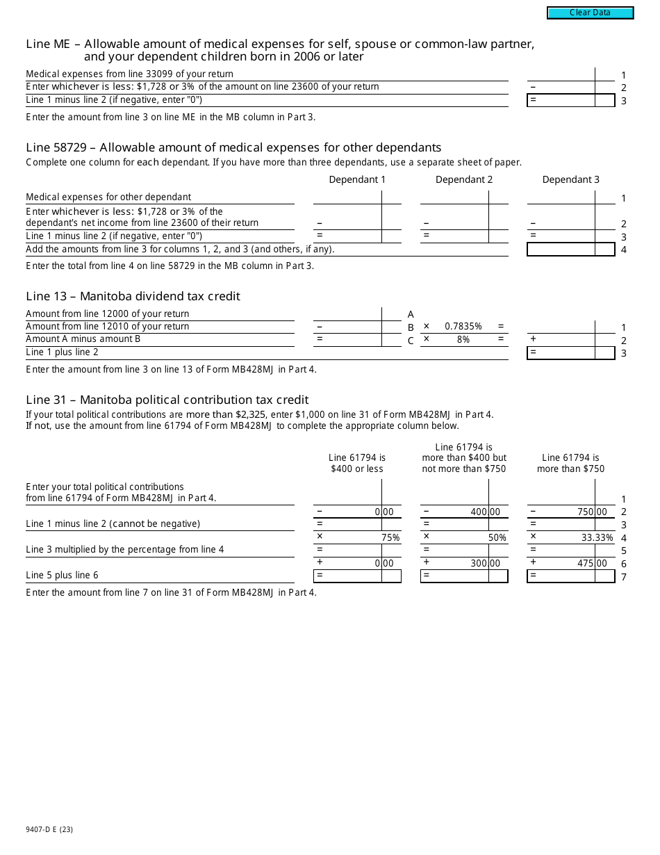 Form T2203 (9407-D) Worksheet MB428MJ Manitoba - Canada, Page 3