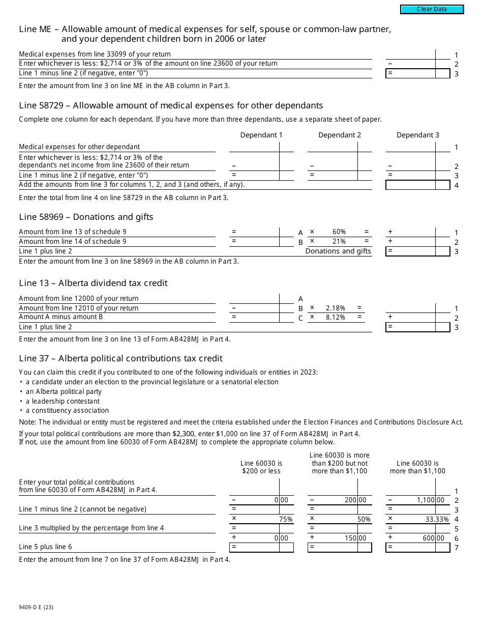 Form T2203 (9409-D) Worksheet AB428MJ Alberta - Canada, Page 3