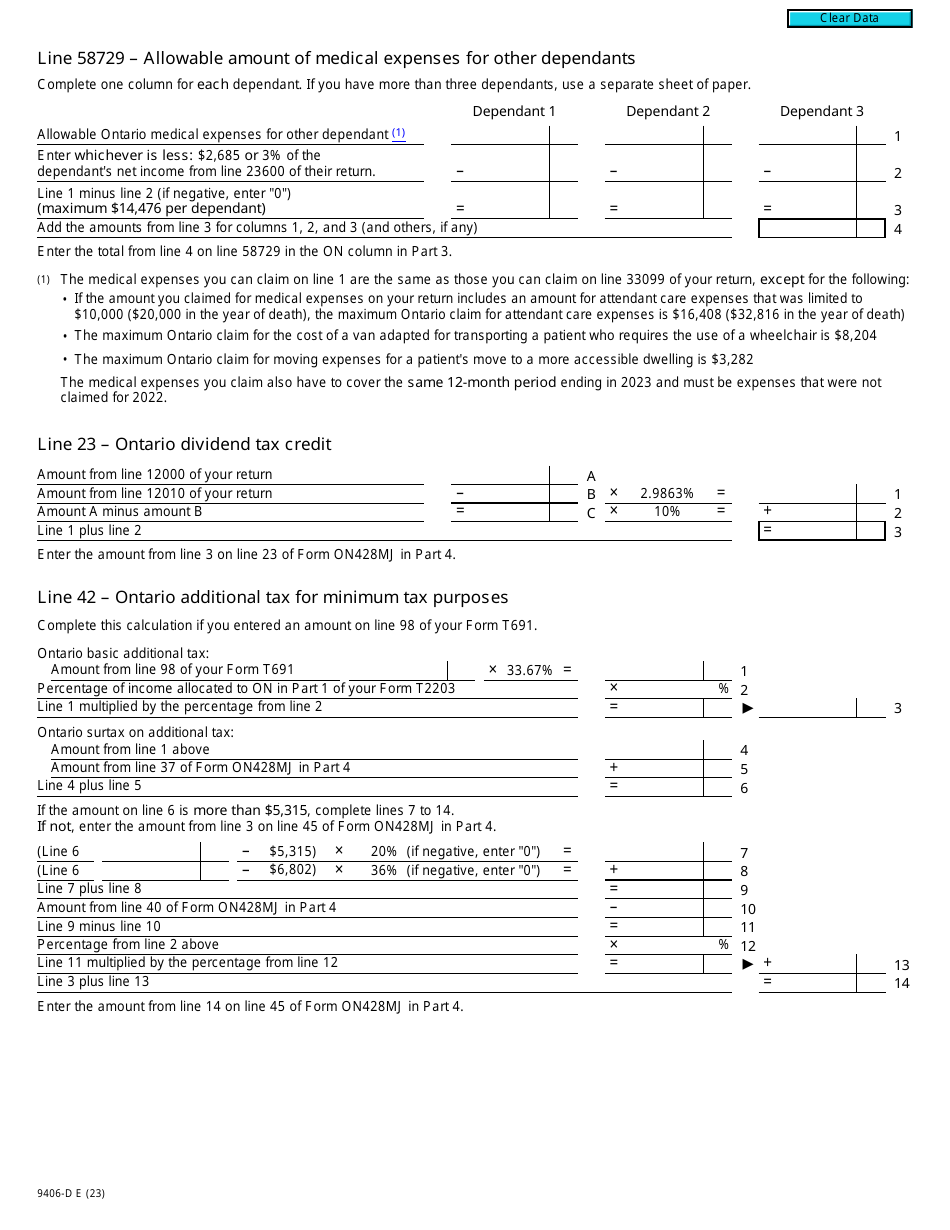 Form 9406-D (T2203) Worksheet ON428MJ Ontario - Canada, Page 3