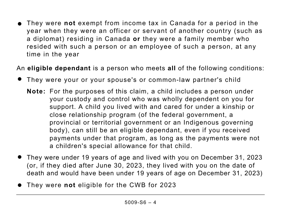 Form 5009-S6 Schedule 6 Canada Workers Benefit - Large Print - Canada, Page 4
