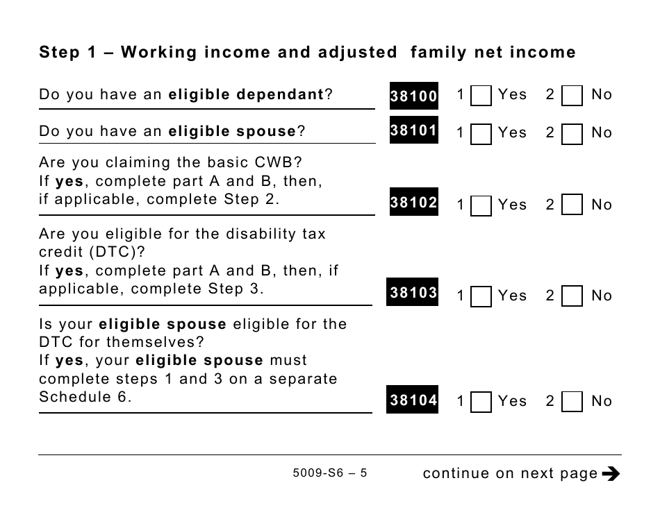 Form 5009-S6 Schedule 6 Canada Workers Benefit - Large Print - Canada, Page 5