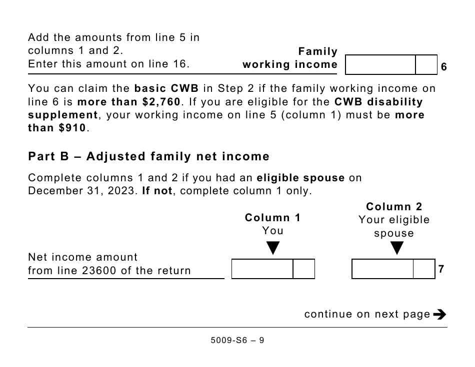 Form 5009-S6 Schedule 6 Canada Workers Benefit - Large Print - Canada, Page 9