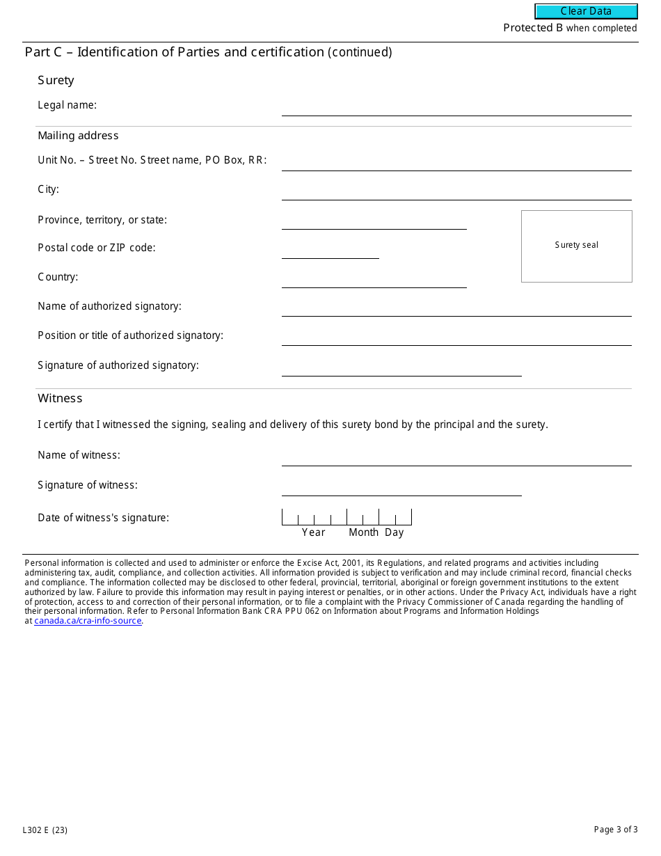 Form L302 Surety Bond for Cannabis - Canada, Page 3