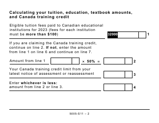 Form 5005-S11 Schedule 11 Federal Tuition, Education, and Textbook Amounts and Canada Training Credit - Large Print - Canada, Page 2
