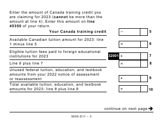 Form 5005-S11 Schedule 11 Federal Tuition, Education, and Textbook Amounts and Canada Training Credit - Large Print - Canada, Page 3