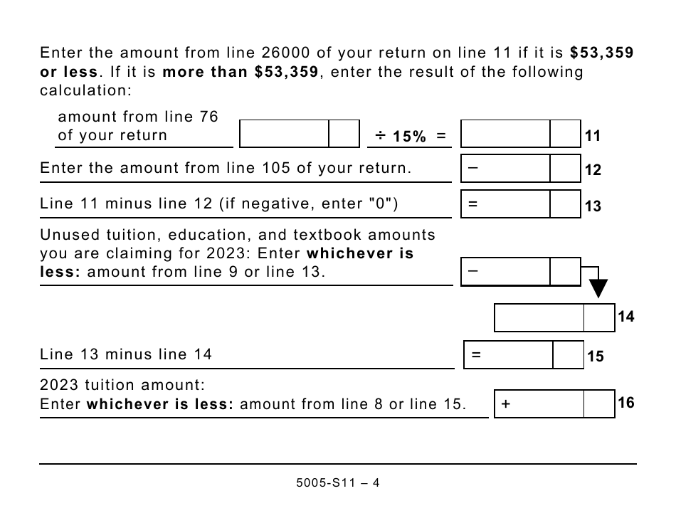 Form 5005-S11 Schedule 11 Federal Tuition, Education, and Textbook Amounts and Canada Training Credit - Large Print - Canada, Page 4
