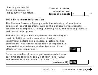 Form 5005-S11 Schedule 11 Federal Tuition, Education, and Textbook Amounts and Canada Training Credit - Large Print - Canada, Page 5