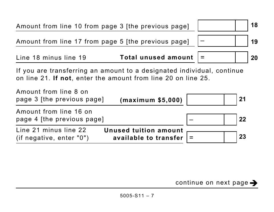 Form 5005-S11 Schedule 11 Federal Tuition, Education, and Textbook Amounts and Canada Training Credit - Large Print - Canada, Page 7