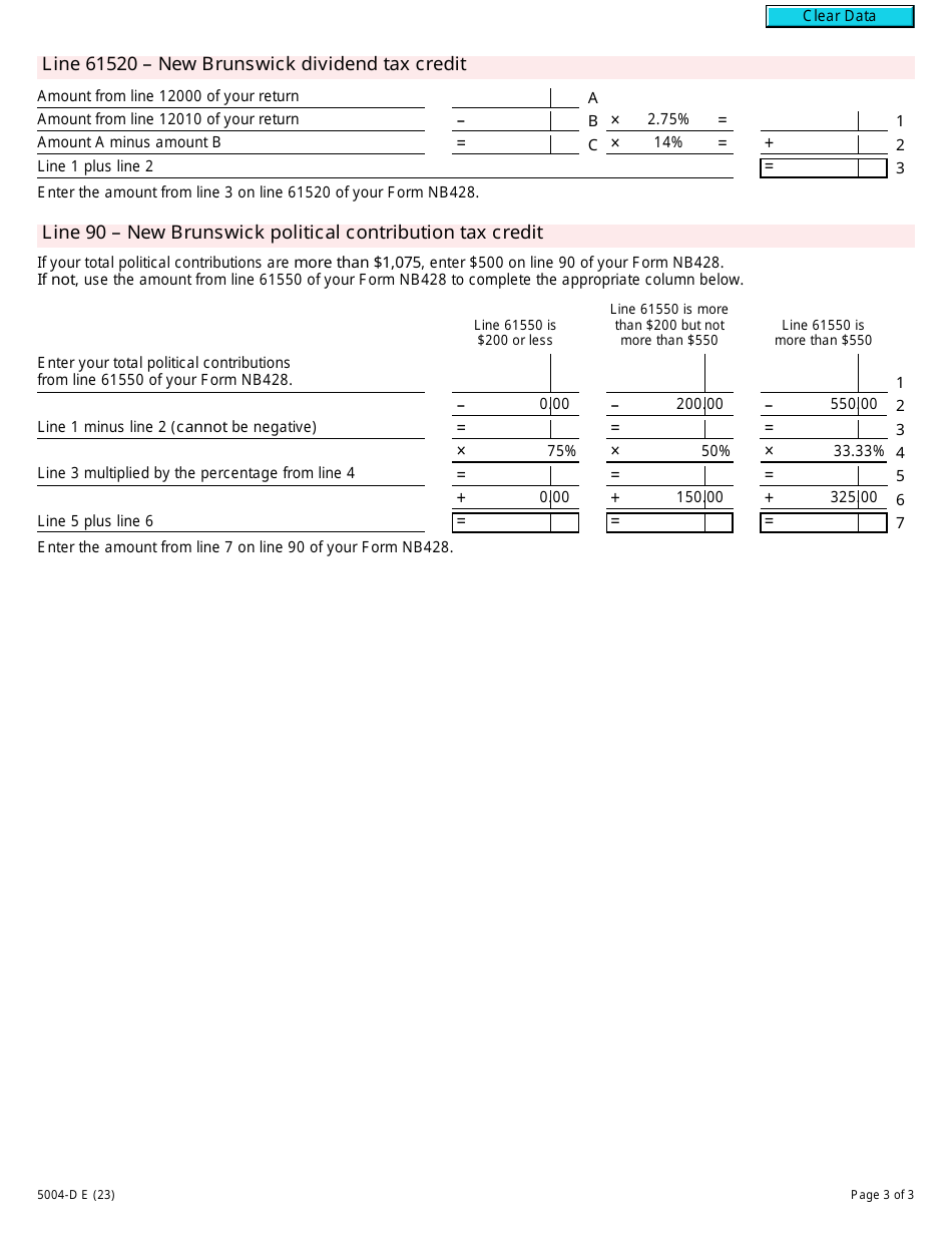 Form 5004-D Worksheet NB428 New Brunswick - Canada, Page 3