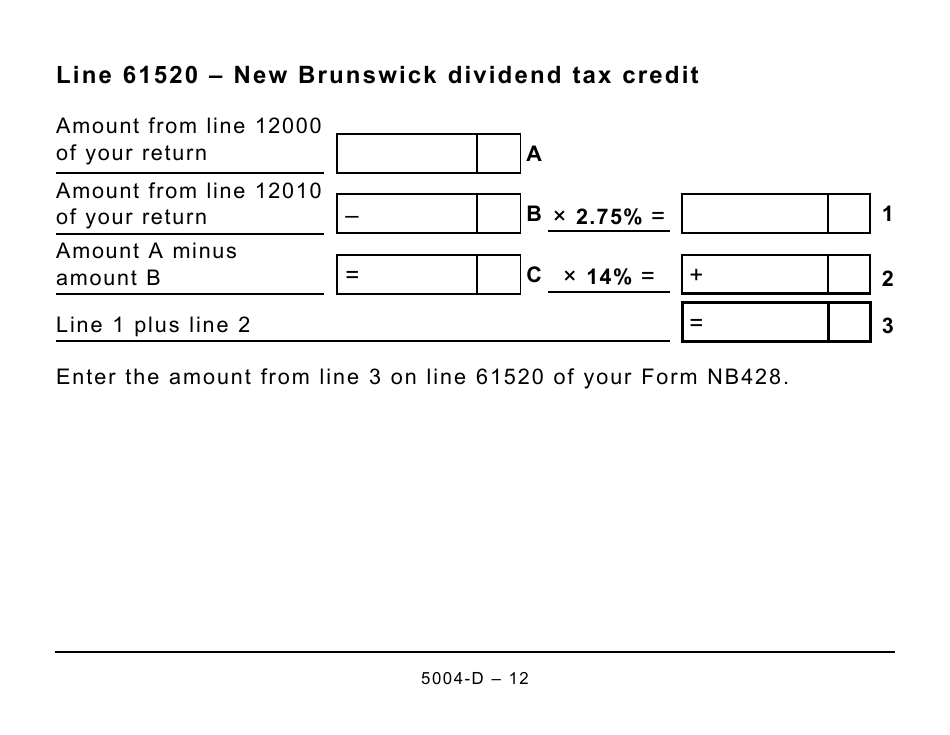 Form 5004-D Worksheet NB428 New Brunswick - Large Print - Canada, Page 12