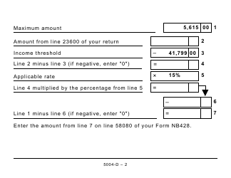 Form 5004-D Worksheet NB428 New Brunswick - Large Print - Canada, Page 2